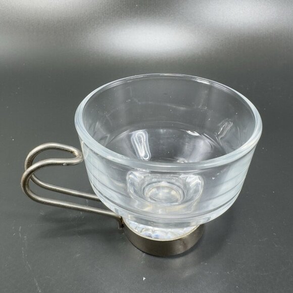Vintage Espresso Coffee Cups Mugs Glass Steel Handles Clear Glass Small Cups VTG - Picture 8 of 11